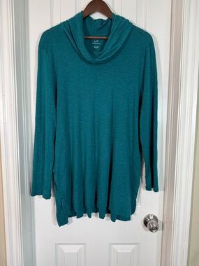 J. Jill Pima Cowl Neck Tunic XL Teal 100% Cotton